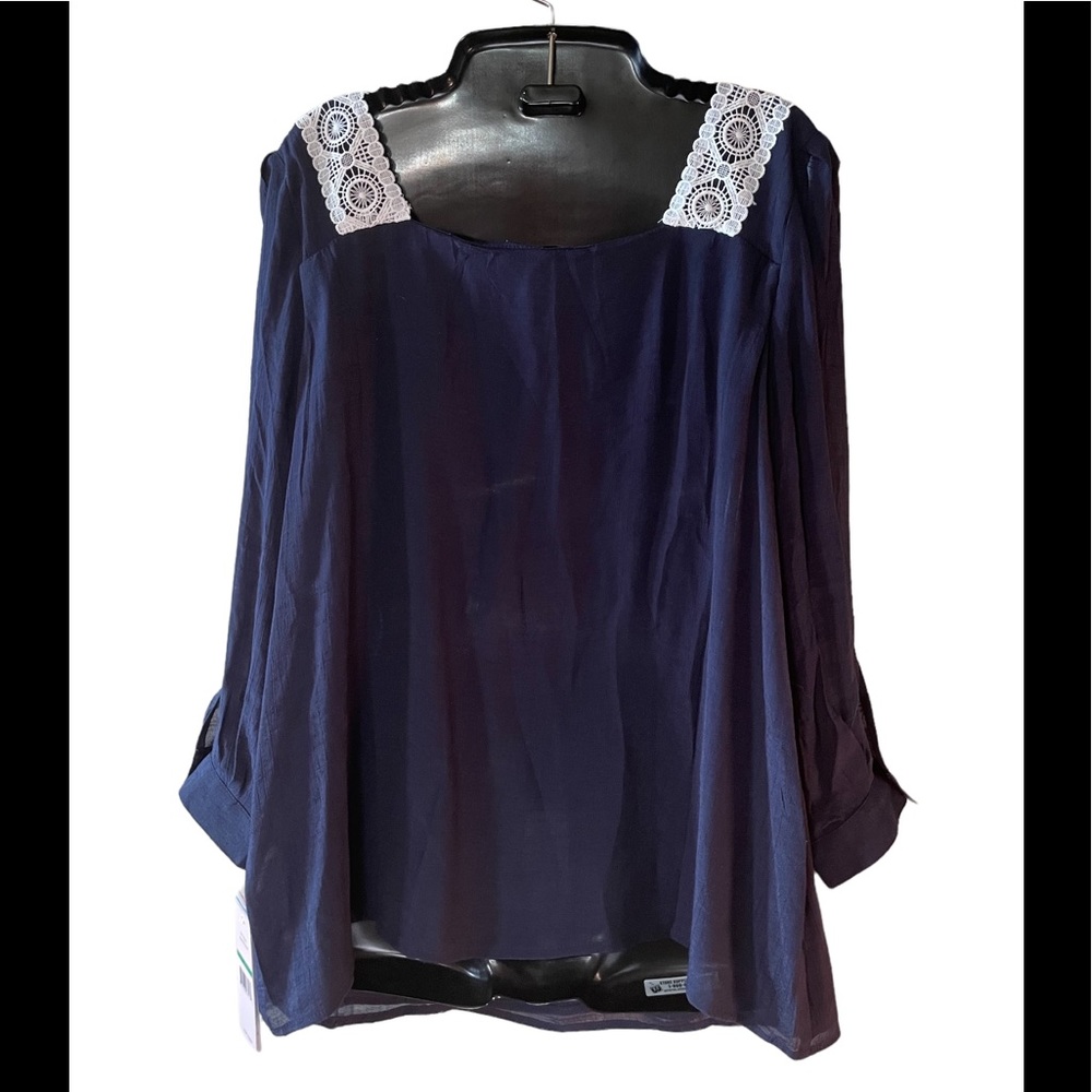 Nanette Size Large Navy/White Lace Blouse Size L - Picture 3 of 6
